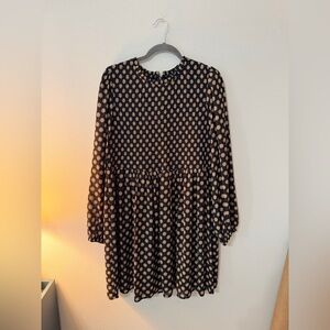 Sanctuary Black Long Sleeve Mini Dress with Beige Dot Print